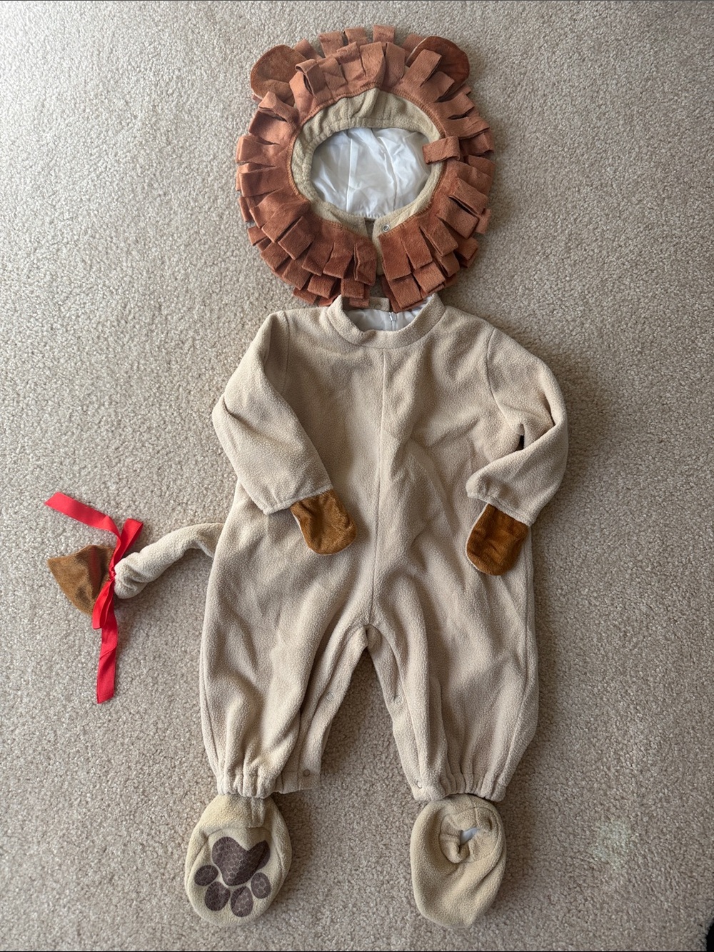 Beige Lion One-Piece Costume for Kids with Mane and Tail